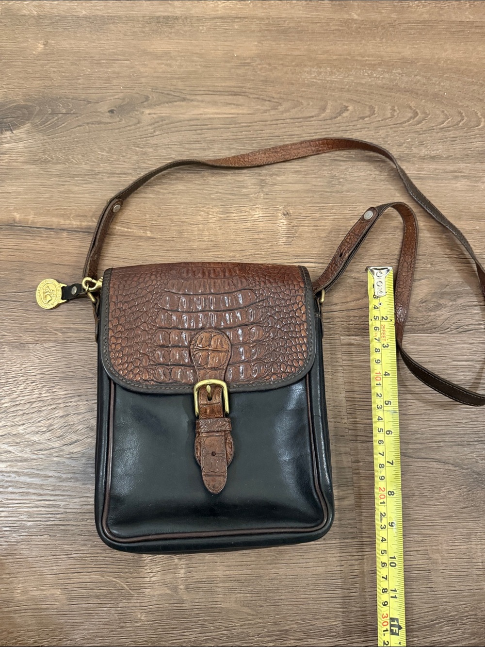 Brahmin Vintage Tuscan Brown Croc-Flap and Black Leather Messenger Bag